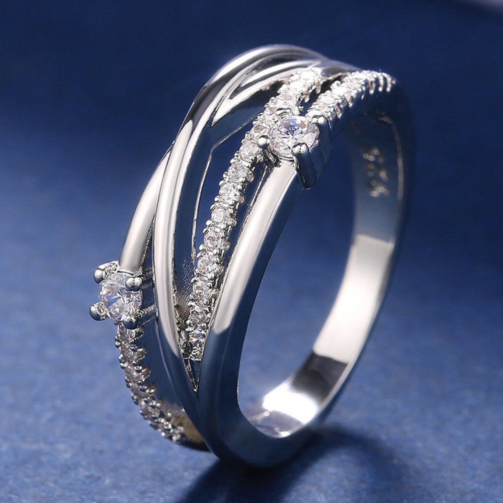 Multi Layer Beautiful White Shiny Zircon Trendy Stackable Ring for Women, PD296